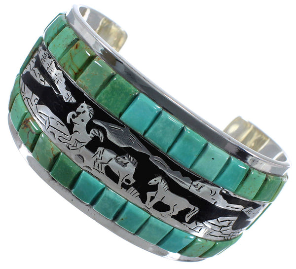 Jet And Turquoise Southwest Sterling Silver Horse Bracelet CX47754
